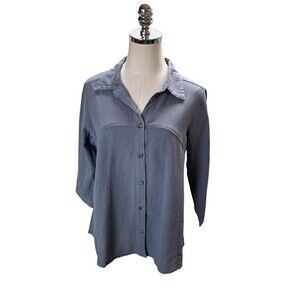 CMC Top Women's Size Medium Gray Color Me Cotton Button Up 100% Cotton